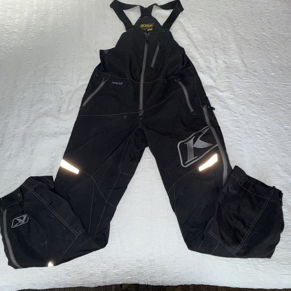 Klim Snowmobile Bib Overalls Sz L Black Insulated GoreTex Waterproof 3M
